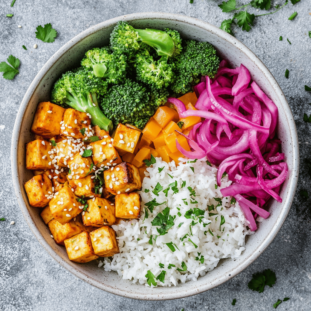 Served Buddha bowl ready to eat