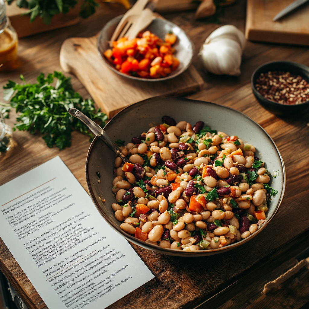dense bean salad recipe card layout