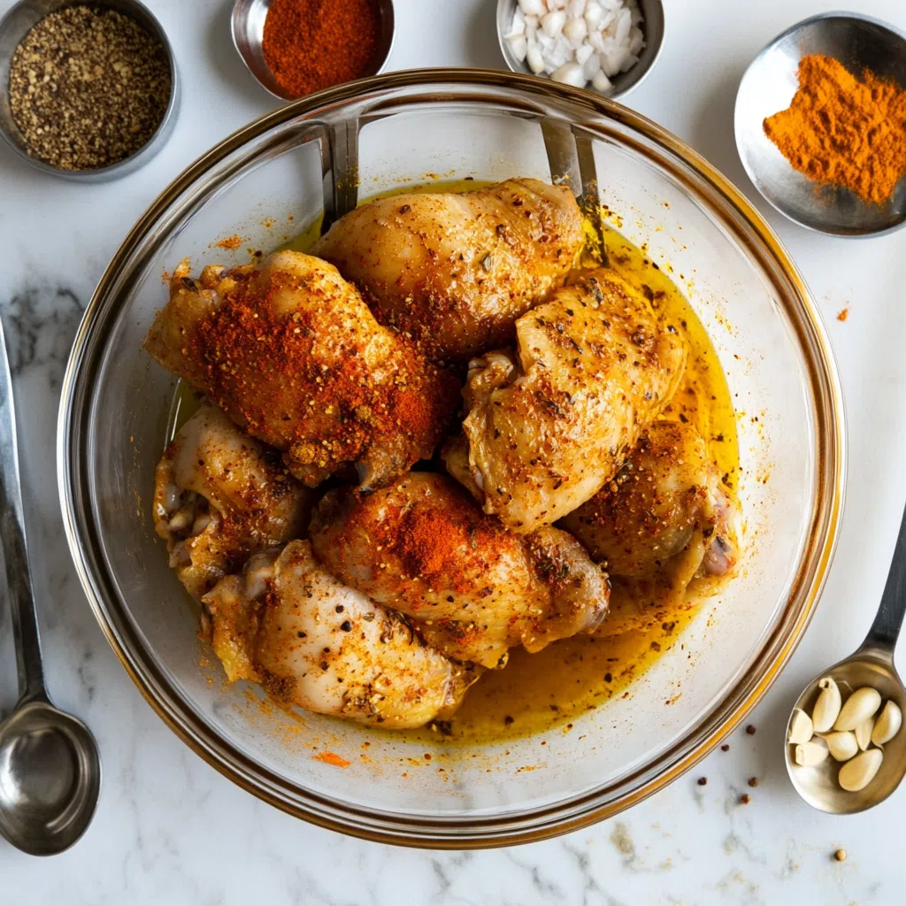 Marinating chicken for Hot Honey Chicken Bowl