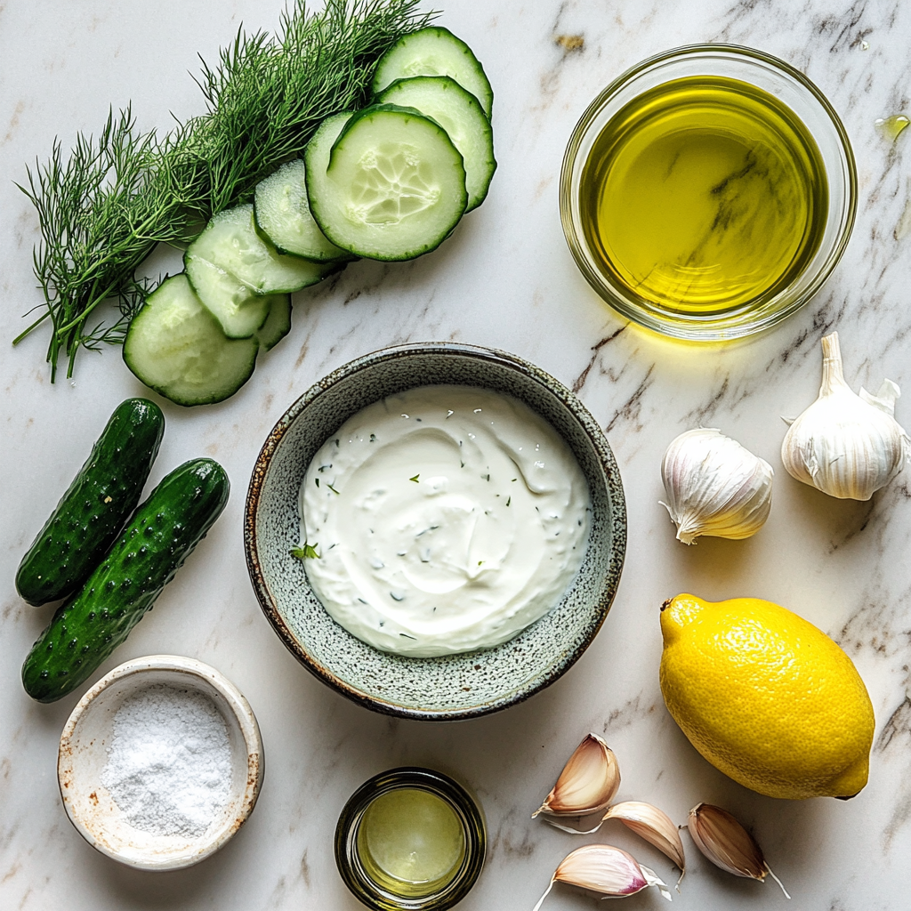 Ingredients for Greek yogurt cucumber salad