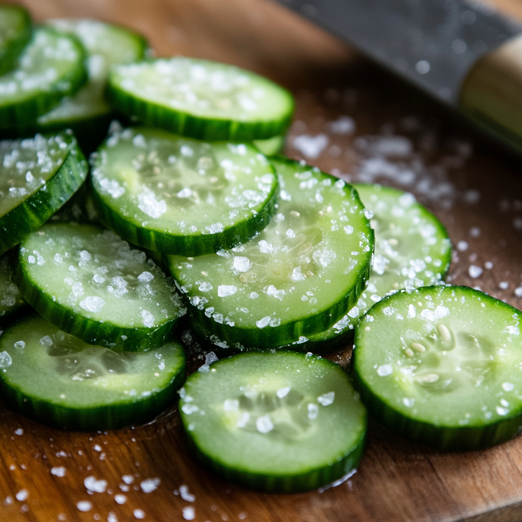 Sliced cucumbers for Greek yogurt salad