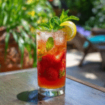 strawberry green tea mocktail in glass