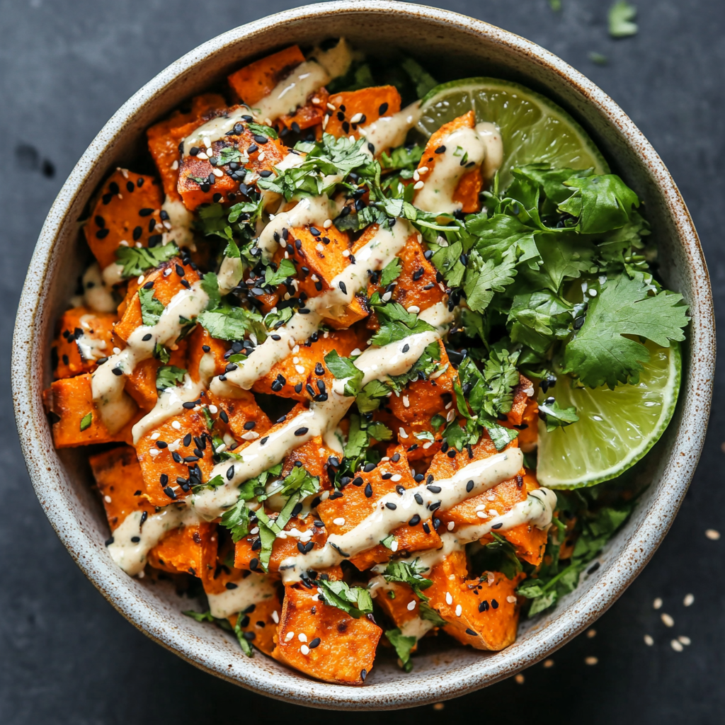 Sweet Potato Bowl served with tahini drizzle