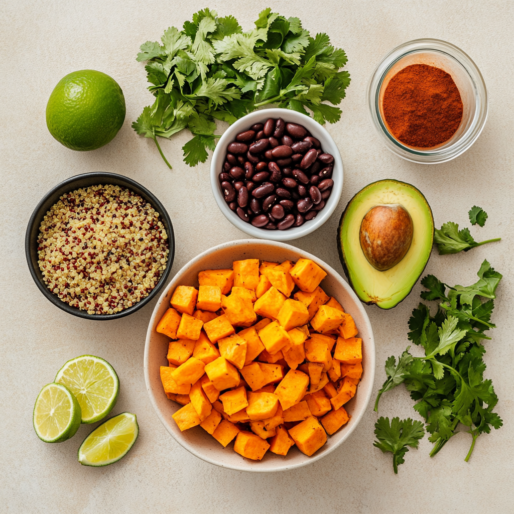 Sweet Potato Bowl ingredients laid out on a table