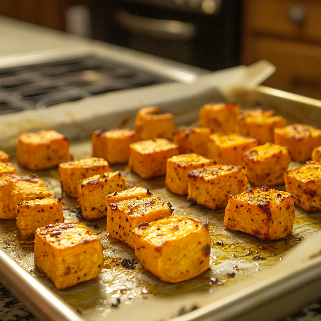 Roasted sweet potato cubes for bowl