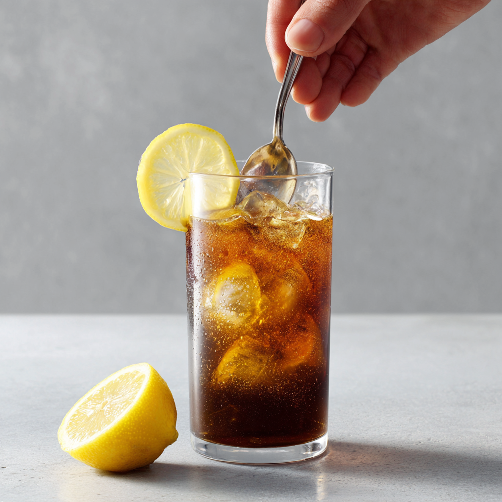 Stirring lemon and coffee drink