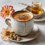 Served tahini coffee latte with cinnamon