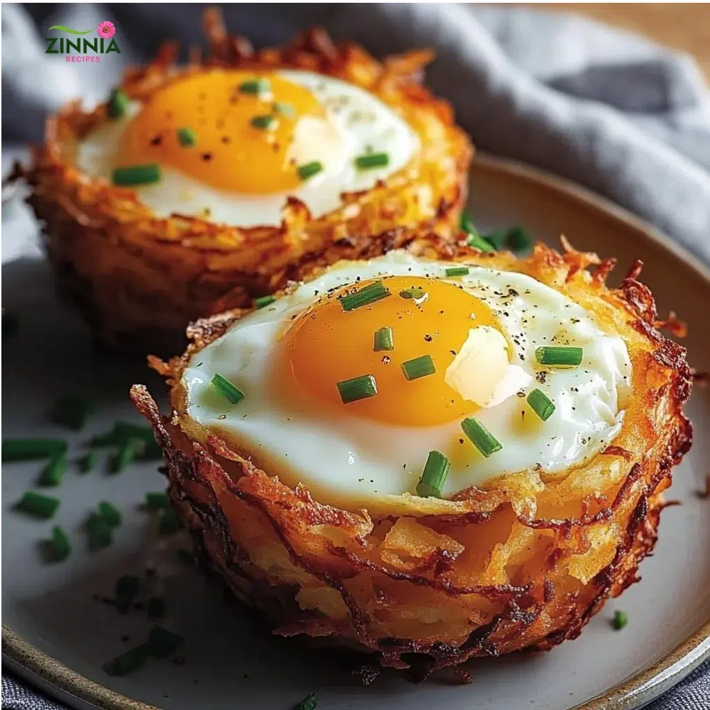 Eggs served in crispy hash brown baskets for a delightful brunch dish.