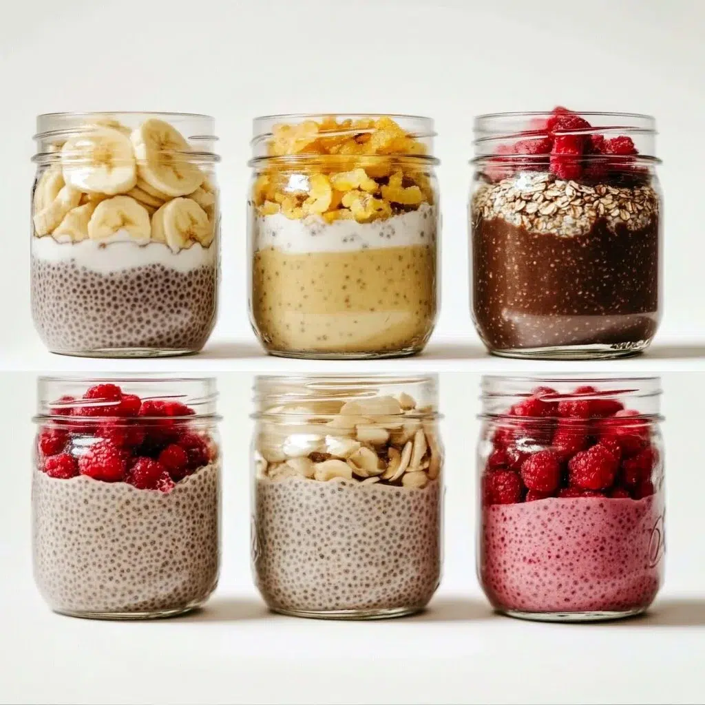 A bowl of healthy chia pudding topped with fresh fruits and nuts.