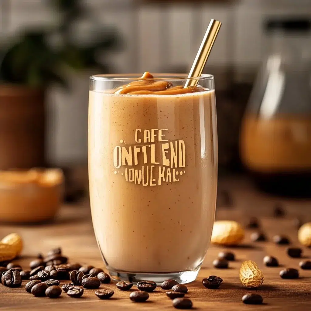 Delicious Peanut Butter Coffee Smoothie in a glass with a straw